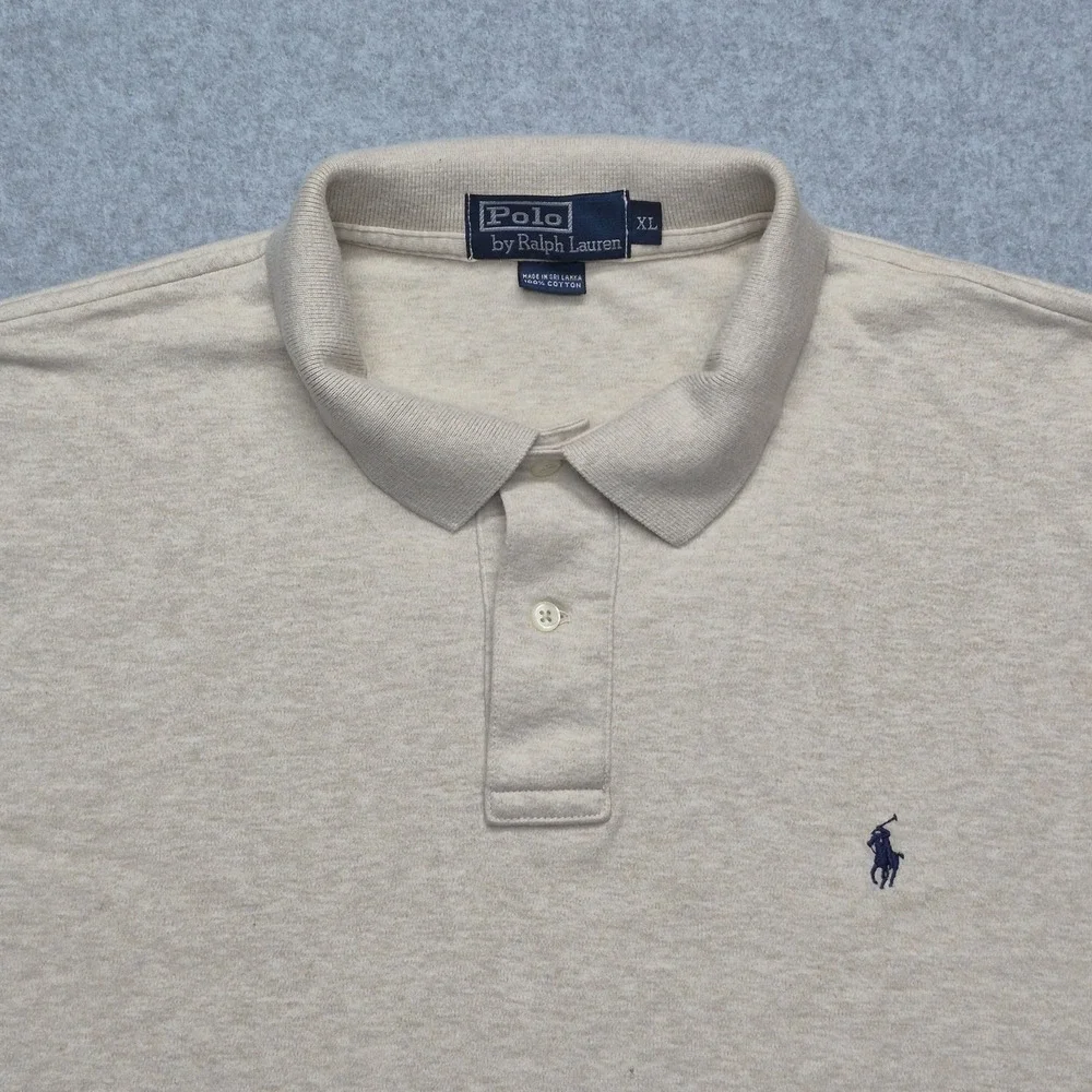 Polo Ralph Lauren Shirt Mens XL Beige Heather Pique Mesh Short Sleeve Pony Prep